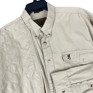 Browning Shooting Hunting Shirt Long Sleeve Quilted Shoulder Patch Khaki XL Mens